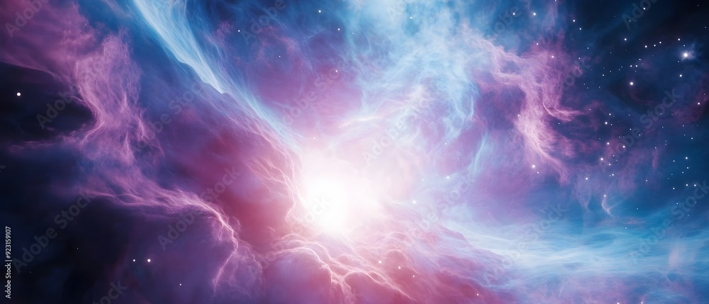 Fototapeta premium Captivating and mystical celestial landscape featuring glowing cosmic clouds swirling nebulae and ethereal energy fields