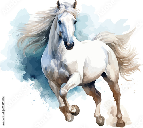 White Stallion Watercolor Vector Illustration.