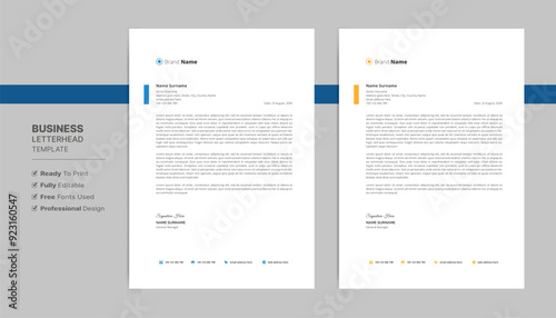 Professional letterhead format template, business style letterhead design template. Company letterhead template designs.