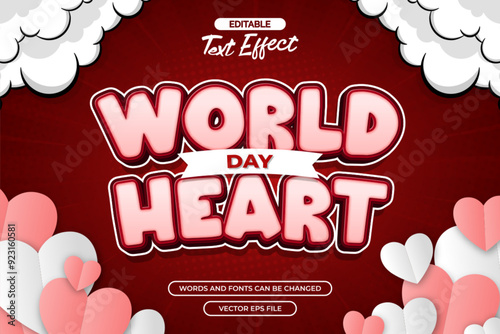 World heart day editable text effect vector
