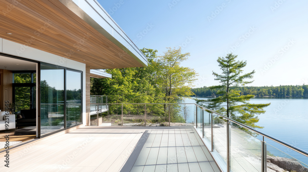Modern cozy house with deck and stainless steel rails by seaside Modern cozy house with deck and stainless steel rails by seaside