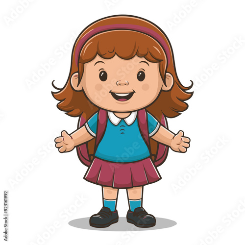 Printable cartoon of A happy schoolgirl