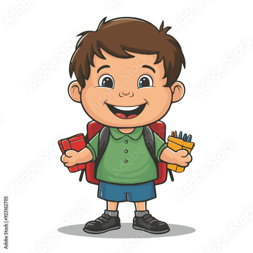 Printable cartoon of A happy schoolboy