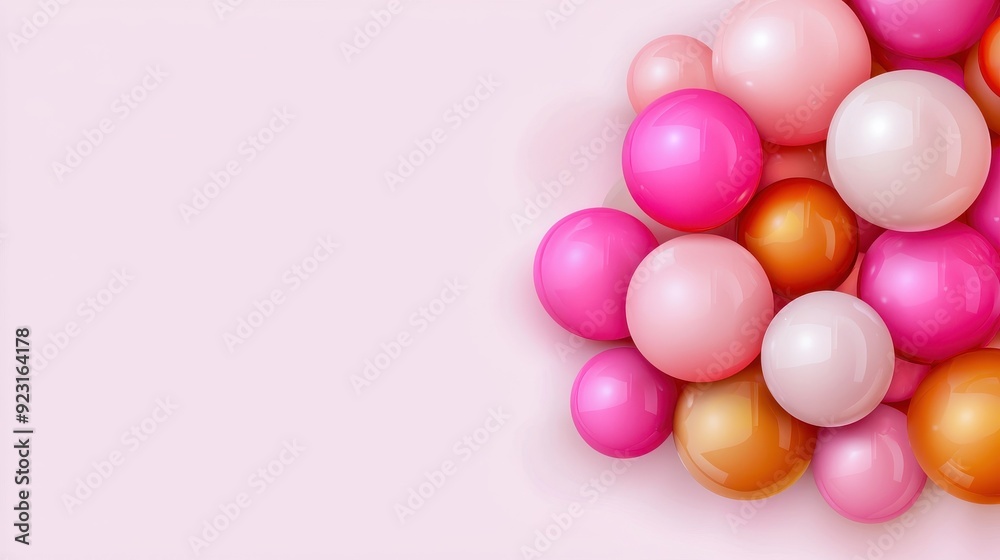 A vibrant collection of colorful spheres in pink, peach, and gold tones, perfect for festive and celebratory themes. A vibrant collection of colorful spheres in pink, peach, and gold tones, perfect for festive and celebratory themes.