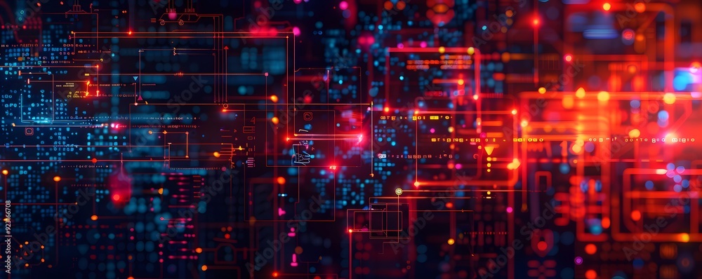 Abstract Digital Network with Red and Blue Lights Abstract Digital Network with Red and Blue Lights