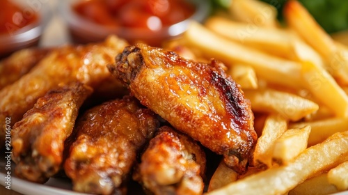 Crispy Chicken Wings and French Fries