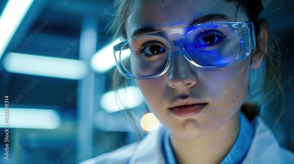 Woman Wearing Safety Glasses in Laboratory Woman Wearing Safety Glasses in Laboratory
