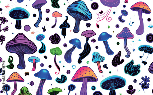Colorful Psychedelic Mushrooms Pattern