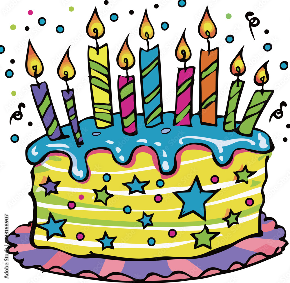 Obraz premium Colorful Birthday Cake with Candles