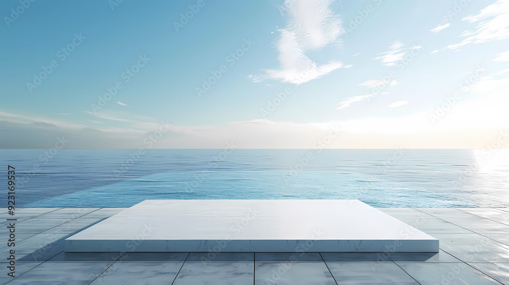 Fototapeta premium The white rectangular platform is placed on the vast sea
