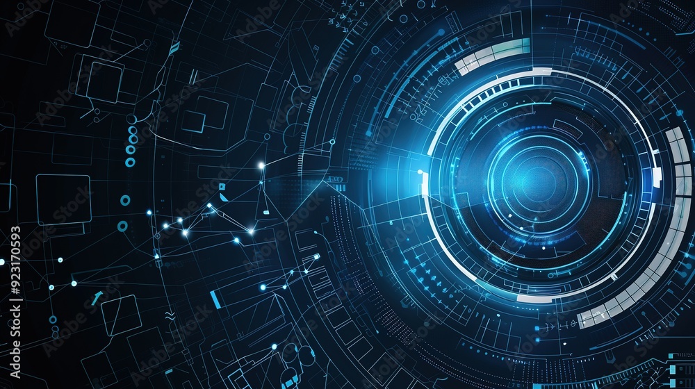 Abstract digital technology background with glowing blue lines and circles. Abstract digital technology background with glowing blue lines and circles.