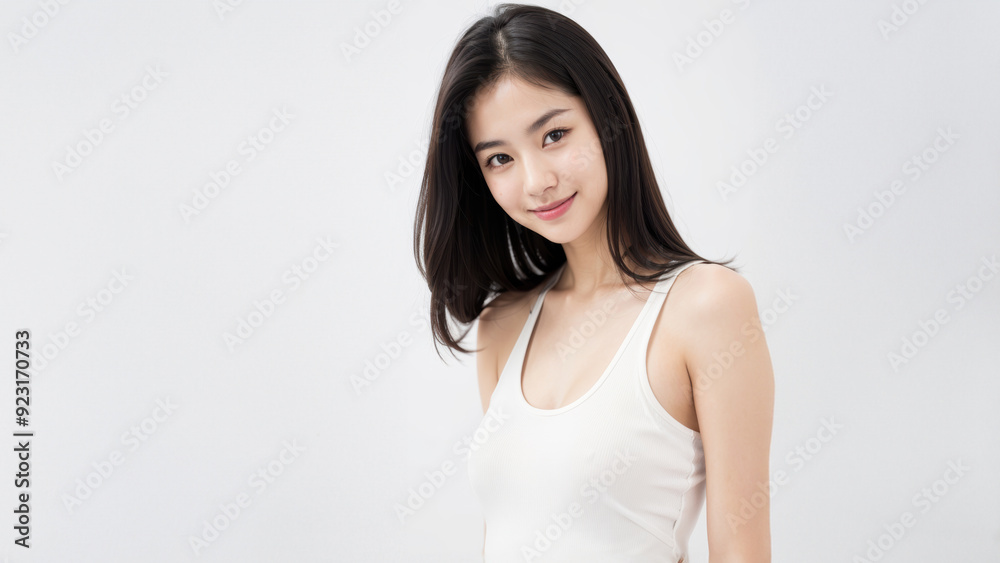 Portrait of a happy woman, her eyes meeting the camera with a self-assured smile, set against a neutral backdrop. Portrait of a happy woman, her eyes meeting the camera with a self-assured smile, set against a neutral backdrop.