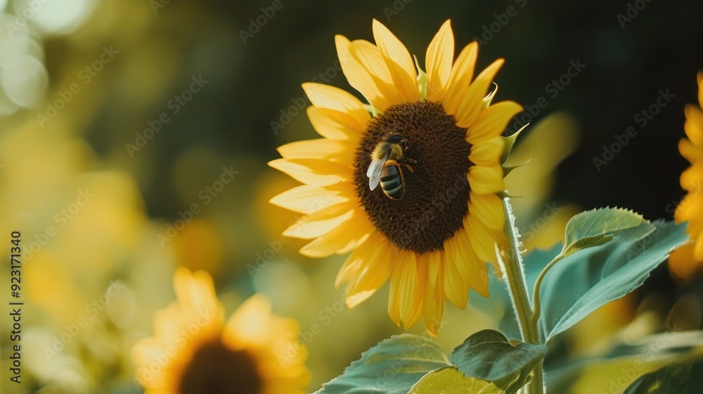 Naklejka premium Bee on a Sunflower