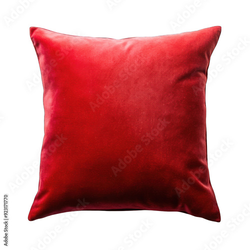 A red pillow with a red pillow case on transparent background