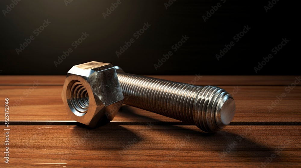 A photo of a bolt and nut on a wooden surface