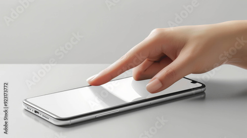 Mobile phone screen mockup, finger touching, AI Generative