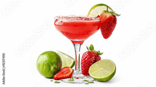 photorealistic image of a strawberry margarita that contains Strawberry syrup, tequila, triple sec, AI Generative photo