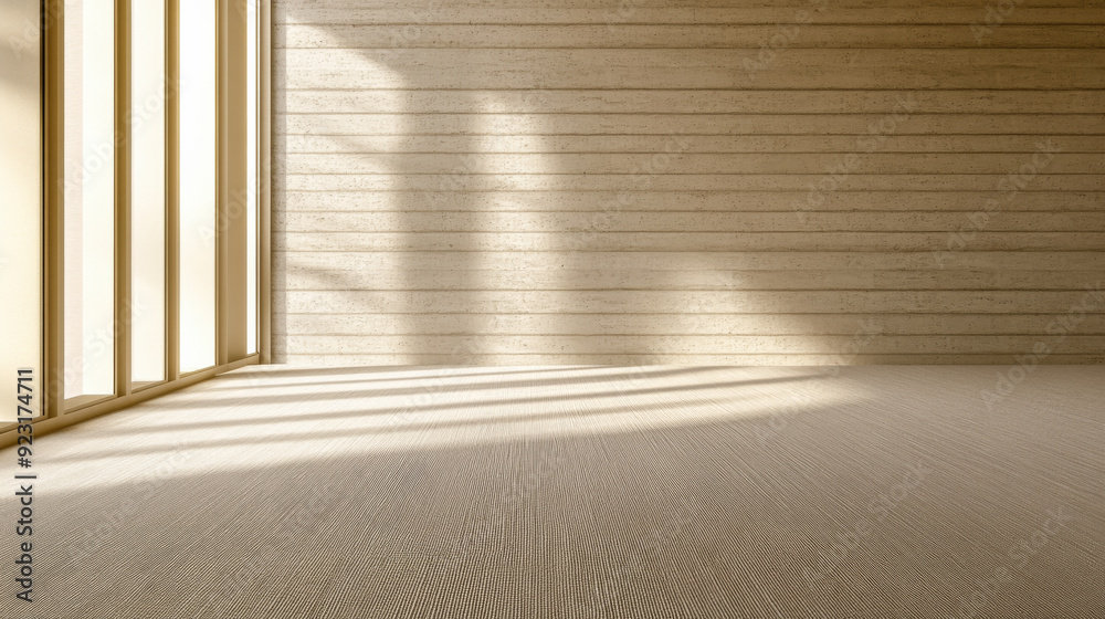 Empty living room luxury interiors in warm tones, with no decoration or furniture, a large window and contrasting shadows. Premium realty interior design composition. Empty living room luxury interiors in warm tones, with no decoration or furniture, a large window and contrasting shadows. Premium realty interior design composition.