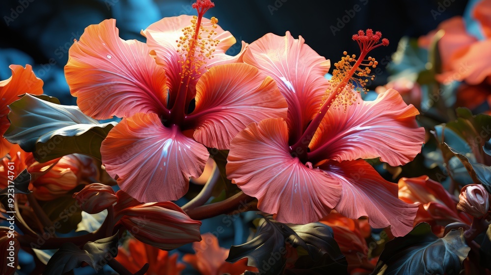 A hibiscus flower with its bright, tropical colors A hibiscus flower with its bright, tropical colors