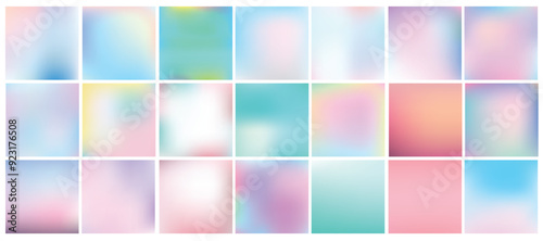 Mega pack of 20 blurred abstract background. Pastel tone color collection set. Hologram and fantasy art of color. Wallpaper and Texture concept. Vector illustration. Color trendy