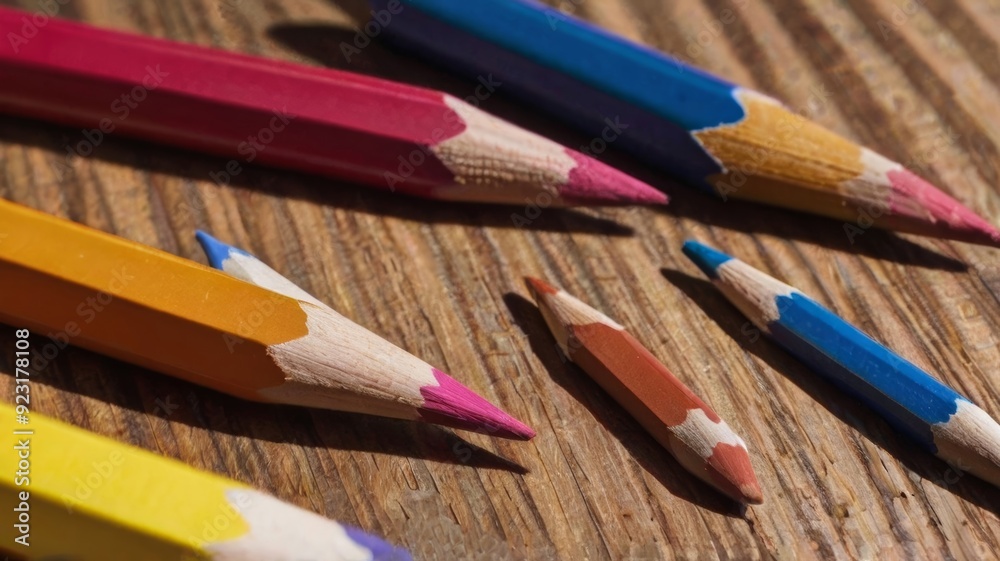 Fototapeta premium Directly above shot of multi colored pencils on table