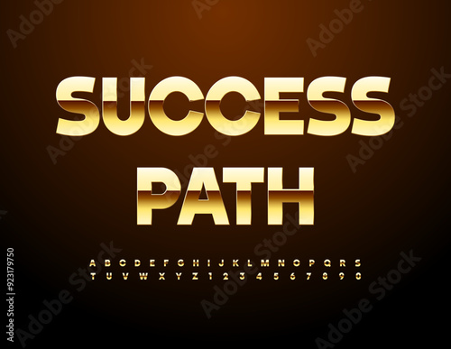 Vector premium logo Success Path Trendy Golden Font. Chic Alphabet Letters and Numbers.