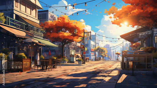 City town in the anime style.