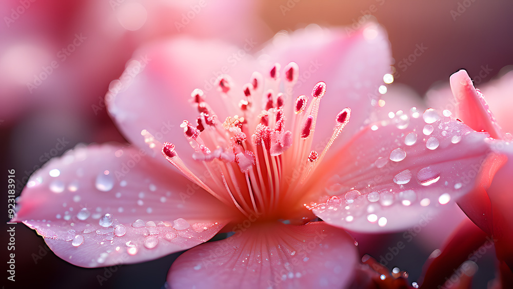 there is a close up of a pink flower with water droplets there is a close up of a pink flower with water droplets