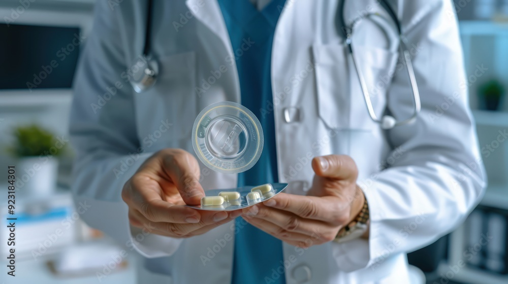 Fototapeta premium A doctor holding a pill in his hand