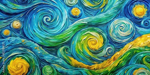 Vibrant, expressive oil-painted background featuring abstract swirls of blue, green, and yellow hues, evoking a sense of creativity and artistic flair in a textured, impasto style.