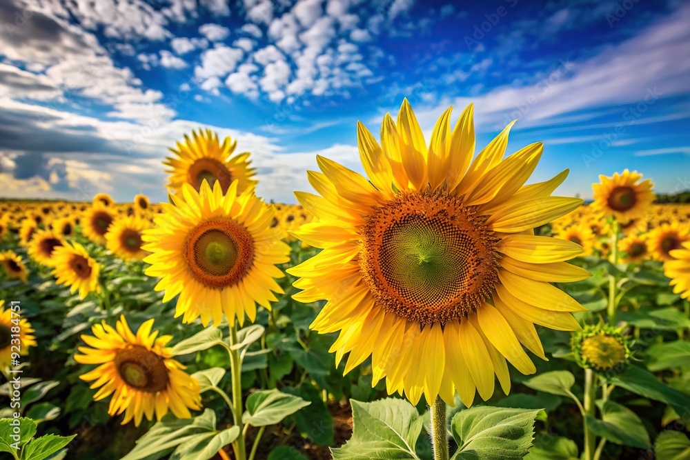 Vibrant sunflowers sway gently in the breeze, their bright yellow petals shining against a clear blue sky, evoking feelings of freedom and joyful abandon. Vibrant sunflowers sway gently in the breeze, their bright yellow petals shining against a clear blue sky, evoking feelings of freedom and joyful abandon.