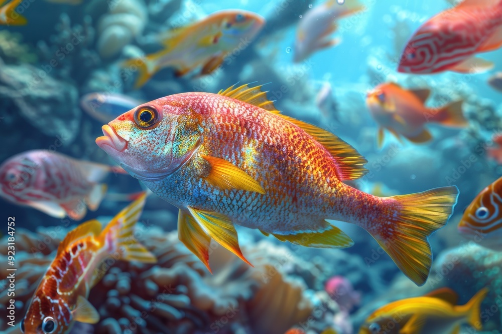 underwater ecosystem with a variety of brightly colored fish and coral formations. The serene aquatic environment invites exploration and admiration of marine life. underwater ecosystem with a variety of brightly colored fish and coral formations. The serene aquatic environment invites exploration and admiration of marine life.