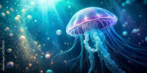 Glowing jellyfish shimmering in the depths of the underwater, jellyfish, glowing, underwater, ocean