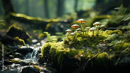 A close-up of moss growing on a rock in a forest photo