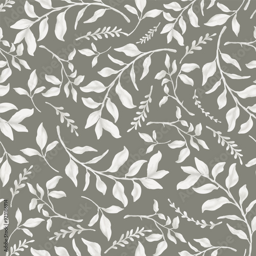 white watercolor leaf seamless pattern background