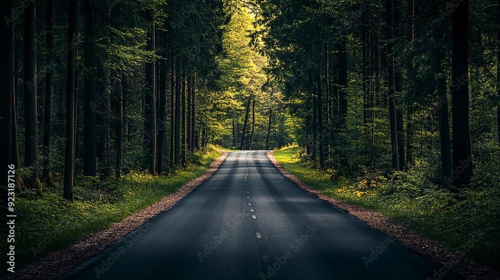 Fototapeta premium A dark forest with a straight road