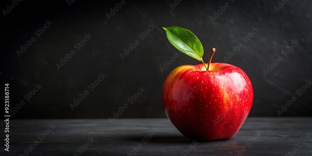 Fresh red apple with a single green leaf on a black background , generated, fruit, healthy, vibrant, juicy, organic, natural Fresh red apple with a single green leaf on a black background , generated, fruit, healthy, vibrant, juicy, organic, natural
