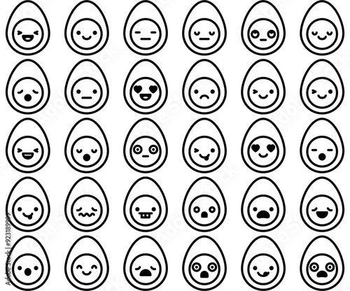 Set Of Boiled Egg Emoticons Line Icons Web Header Banner Design Containing Feeling,Boiled-Egg,Expression,Emotion,Emoji Outline Icons Collection. Simple Vector Illustration