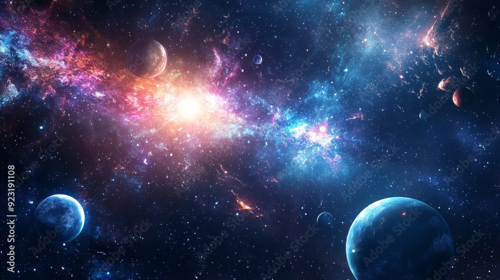 Cosmic Nebula with Planets and Stars Cosmic Nebula with Planets and Stars