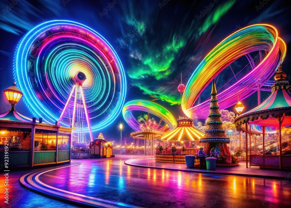 Neon Carnival Extravaganza: Energetic, vibrant, illuminating, swirl, glow Neon Carnival Extravaganza: Energetic, vibrant, illuminating, swirl, glow