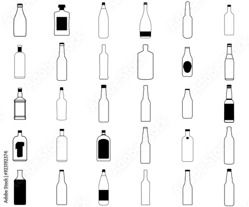 A Collection Of Bottle Vector Symbols Apps, Websites Ui Designs Suitable For Bottle,Beer,Drinking,Alcohol,Drunk Outline Icons Collection. Simple Vector Illustration