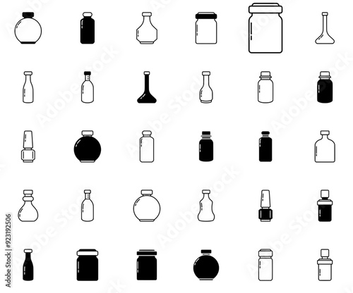 A Collection Of Bottle Icons Silhouette Vector Logo Design Containing Beverage,Container,Bottle,Drink-Bottle,Glass Simple Black Style Symbol Sign For Apps And Website, Vector Illustration