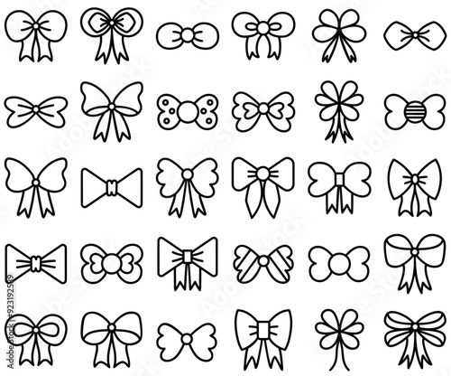 Mega Set Of Vector Bows Hand Drawn Icons Collection Isolated Silhouette Solid Icons Including Hair-Bow,Bow,Accessory,Ribbon,Suit-Bow Vector Illustration Linear Pictogram Pack