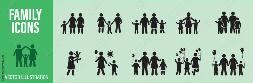 Family Generic black fill icons, Vector illustration. Family Generic black fill icons, Vector illustration.