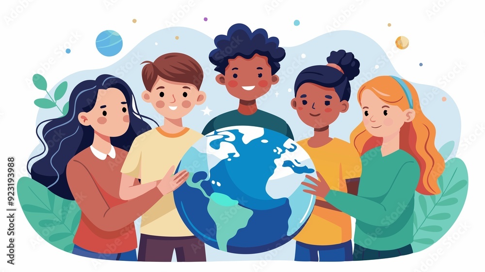 These young individuals, holding the globe in their hands, symbolize the future generation's responsibility to foster a more peaceful world and hope for a future where global cooperation conflicts These young individuals, holding the globe in their hands, symbolize the future generation's responsibility to foster a more peaceful world and hope for a future where global cooperation conflicts