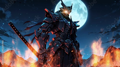 Fantasy animation, samurai robots with smooth looping video anime style 4K.