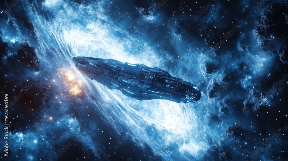 Fototapeta premium Spaceship Emerging From a Nebula