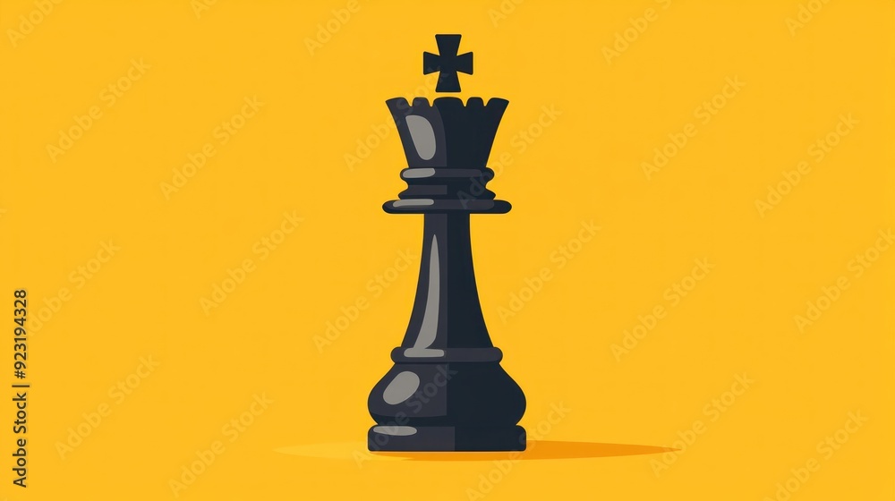 Fototapeta premium Flat design chess board with a king piece as the main element, conveying power and leadership. The simple and sleek composition features clean lines, ideal for adding copy or integrating into other