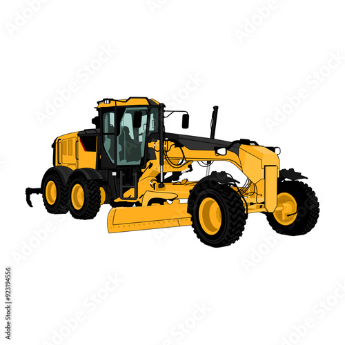 Road Motor grader Heavy equipment vehicle isolated on white background