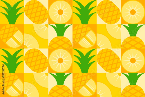 Abstract pineapple geometric seamless pattern. Tropical fruit pineapple mosaic texture. Vector illustration for background